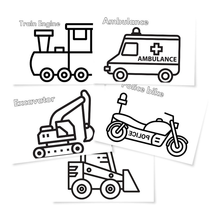 Printable Vehicles coloring pages for toddlers coloring sheets for kids, preschoolers, homeschoolers. Summer activity, 25 coloring sheets image 3