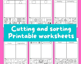 Sorting, counting, cut and paste activity for preschool and kindergarten kids -Teachers resources for classroom practice numbers, shapes etc