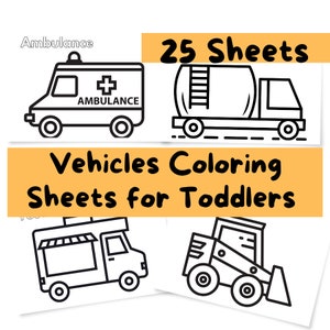 Printable Vehicles coloring pages for toddlers coloring sheets for kids, preschoolers, homeschoolers. Summer activity, 25 coloring sheets image 1