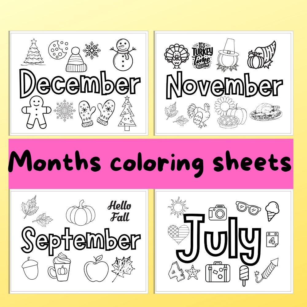 Color Months Activity Months of the Year - 12 Printable Coloring Sheet for Teachers ...