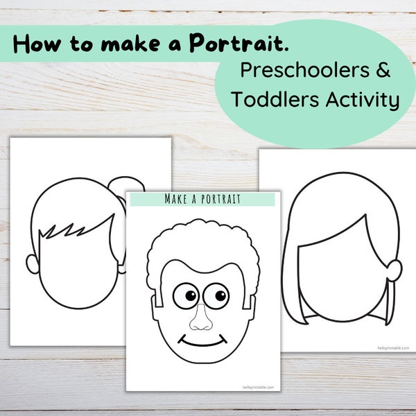 Make a portrait - learning portraits for preschool activity - kids activity worksheets - cut and glue features to make emotion faces