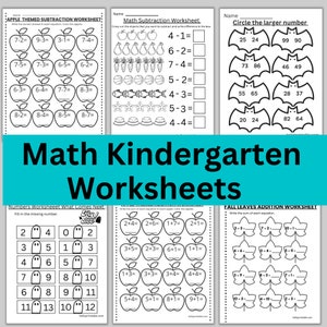 Math addition subtraction missing number, largest number worksheets bundle - 16 sheets included for kindergarten math practice