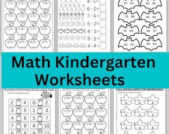 Math addition subtraction missing number, largest number worksheets bundle - 16 sheets included for kindergarten math practice