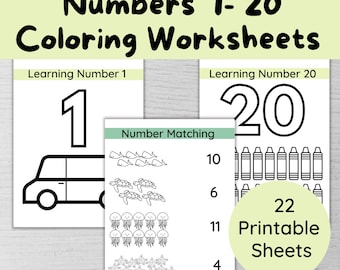 Numbers coloring worksheets for preschool kids, toddlers - count and color  1 - 20 numbers Printable coloring pages