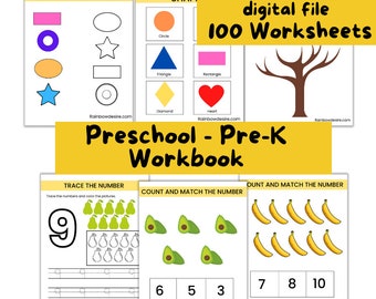 Printable Toddlers learning workbook bundle includes math worksheets - Preschoolers learning packet - Instant download 86 worksheets