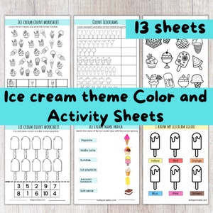 Ice cream coloring bundle - printable coloring pages for toddlers, preschoolers, kindergarten activity worksheets -13 pages digital download