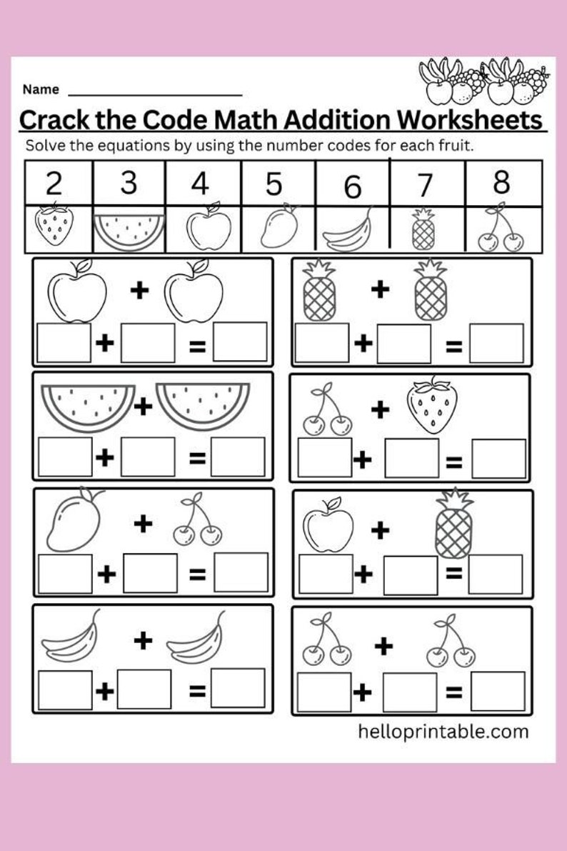 Hojas de trabajo de suma y resta de matemáticas para descifrar el ...