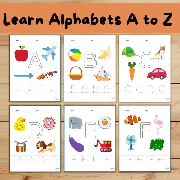 Alphabets Workbook - Printable - Trace - Color- Homeschool - Teacher - Kids - Learn Letters A to Z  - Preschool Montessori kids