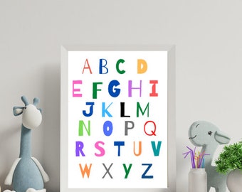 Póster imprimible de alfabetos para la habitación de los niños, la guardería o el arte de la pared del aula.