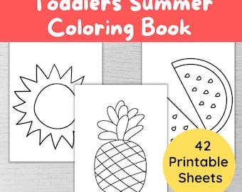 Summer Coloring Book for toddlers - 42 printable coloring sheets for Summer objects - big pictures to color, paint, crayons for preschoolers