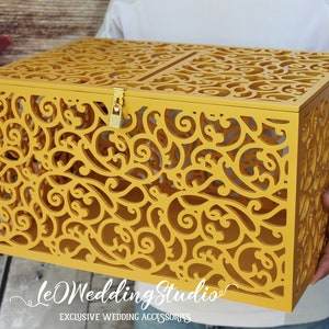 Caixa de cartão de casamento com fechadura TAMANHO GRANDE - Caixa de lembrança grande dourada - Caixa de dinheiro de casamento - Porta-dinheiro para cartão de casamento - Caixa de cartão de formatura - Tamanho XXL - Presente
