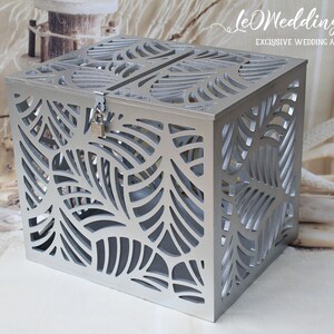 Silber Palmenblätter Hochzeit Karte Box-Palmwedel Hochzeit Spardose-Tropische Hochzeit Strand Meer-Verschließbare Karte Geldhalter-Hawaii Hochzeit-Geschenk