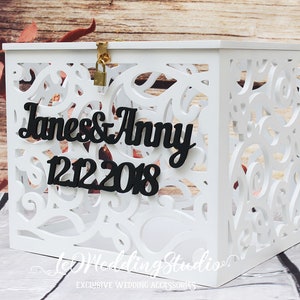 Abschließbare personalisierte Hochzeitskartenbox BIG SIZE-Keepsake Box gold lock&key-Hochzeitssparbox mit Namen und Namen-Hochzeitskartengeldhalter