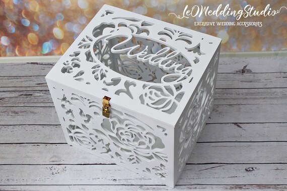 White Roses Lockable Wedding Card Box Keepsake Box With Etsy