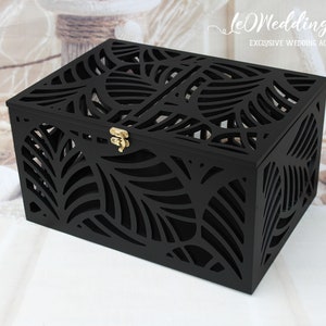 Schwarze Palmblätter Hochzeit Card Box-Palmwedel Spardose Tropische Hochzeit Strand Meer-Abschließbar Hochzeitskarte Geldhalter-Hawaii Hochzeit-Geschenk