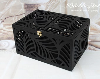 Black Palm leaves Wedding Card Box-Palm fronds money box-Tropical Beach Sea wedding-Lockable Wedding card money holder-Hawaii wedding-Gift