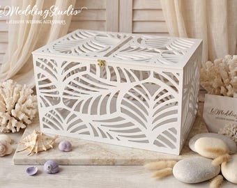 XXL Wedding Card Box, Tropical Palm Leaf Money Holder for Beach Wedding, Large Keepsake Box for Tropical Theme, Hawaii Wedding Decor