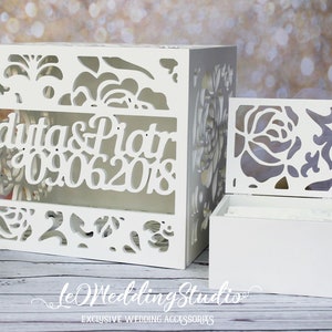 Ivory Roses Wedding Card Box&Ring Bearer Box-Wedding set-Floral box-Wedding Favor-Ring Keepsake Box-Ring Holder-Wedding money box-Gift