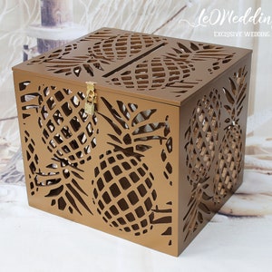 Ananas Hochzeitskarte Spardose in Antik Gold-Kartenhalter mit Schlitz und Schloss-Tropical Beach Hawaii Kartenbox-Abschließbarer Kartengeldhalter
