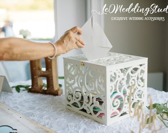 Wedding Card Box BIG SIZE-Wedding Gift-Plywood box-White Keepsake Box-Wedding money box-Wedding card money holder-Drop Box-Monogram Card Box