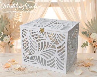 Palm leaves Wedding Card Box - Palm fronds Wedding money box - Tropical Beach Sea wedding - Lockable card money holder - Hawaii wedding