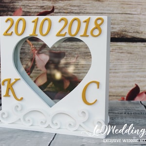 Personalized Wedding Sand Ceremony Heart Frame Set-White and Gold Unity shadow sand ceremony box-Sand Shadow Box Frame initials&wedding date