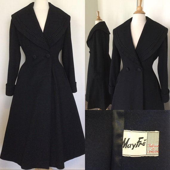 Vintage 1940s Black Wool Princess coat by Mayfre’