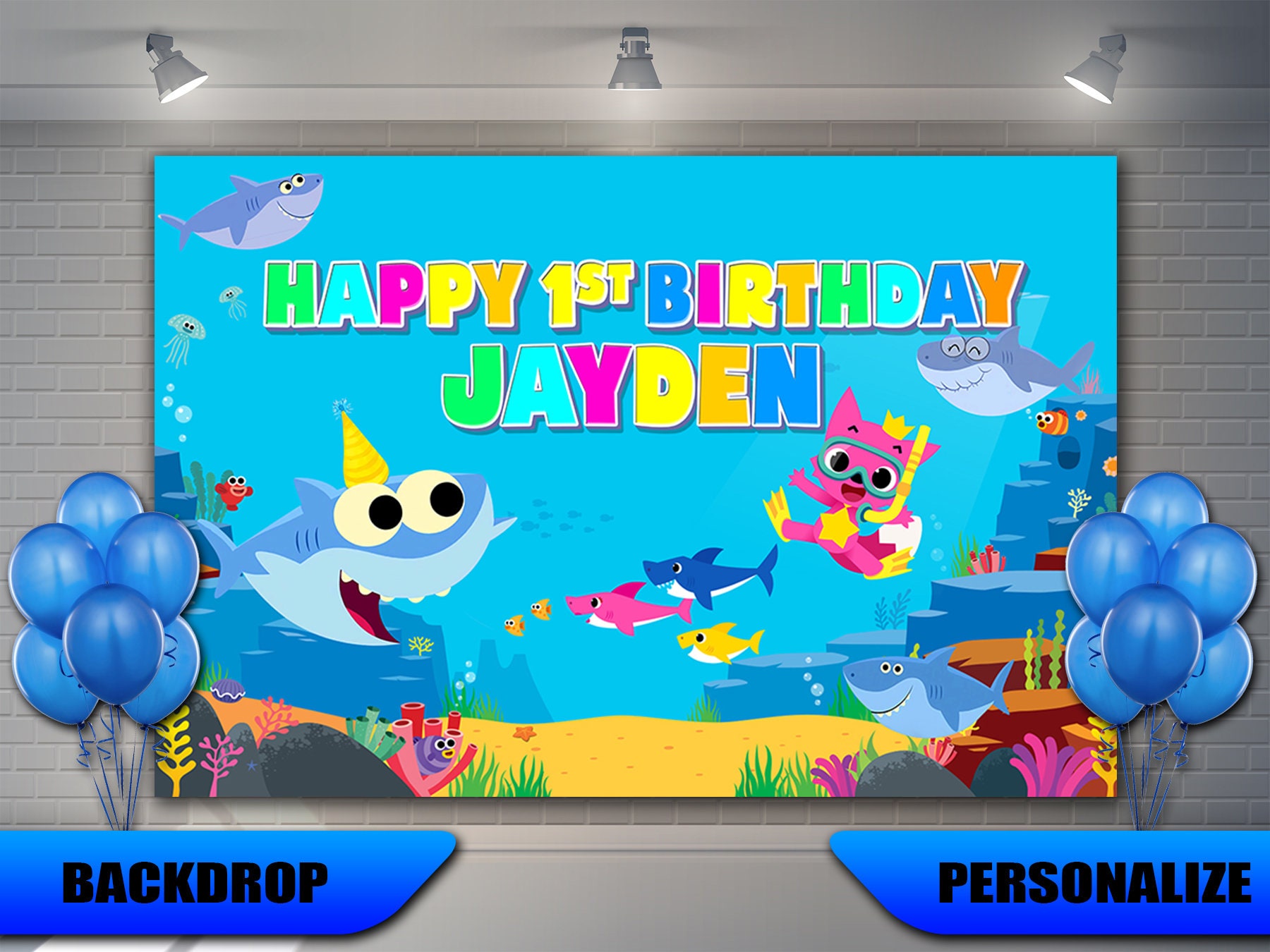 Baby Shark Backdrop// Baby Shark Backdrop Banner// Digital Etsy