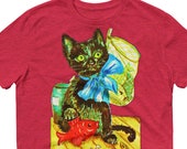 Vintage Cat Art, Vintage Fishing Cat, Lightweight Unisex Anvil T-Shirt, Vintage Cat Tee, Cat Lover Gift, Antique Cat Tee, Unique Cat Tee