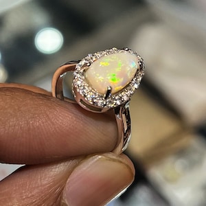 Fire Opal Ring - Genuine Opal Gemstone - 925 Solid Sterling Silver - October Birthstone Ring - Dainty Raw Opal Ring - Opal Size 11x6 mm Gift