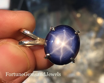 Colgante de zafiro estrella azul real: plata de ley 925, piedra preciosa de 13 x 15 mm