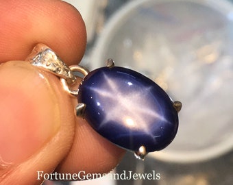 Gorgeous Royal Blue 6 Ray Star Blue Sapphire Gemstone Pendant 925 Solid Sterling Silver Pendant Sapphire Stone Size 16x11 mm Gift Mother day