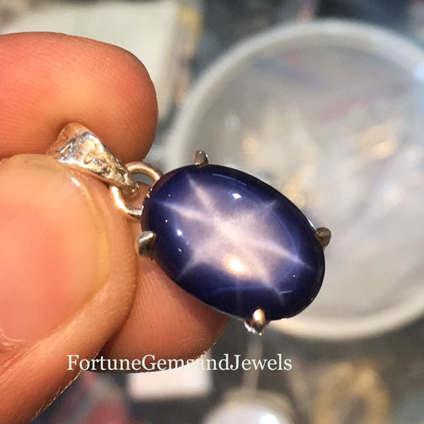 Gorgeous Royal Blue 6 Ray Star Blue Sapphire Gemstone Pendant 925 Solid Sterling Silver Pendant Sapphire Stone Size 16x11 mm Gift Mother day