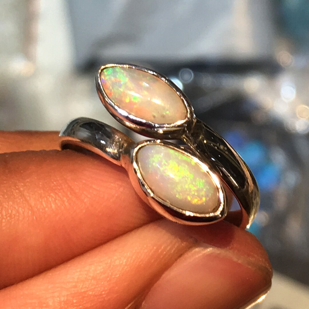 Natural Australian Opal Green Fire Stone Ring 925 Solid Sterling Silver