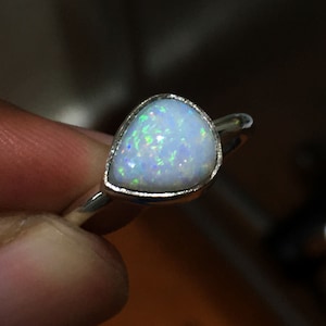 Beautiful Natural Australian Green Fire Opal Stone Ring 925 Solid Sterling Silver Ring Handmade Opal Stone Size 15x7 mm Birthstone for Rings