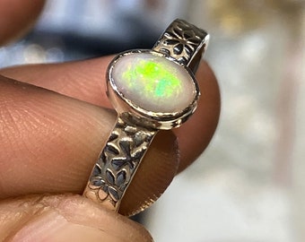 Australian Opal Ring: Handmade 925 Sterling Silver, Size 7x5 mm
