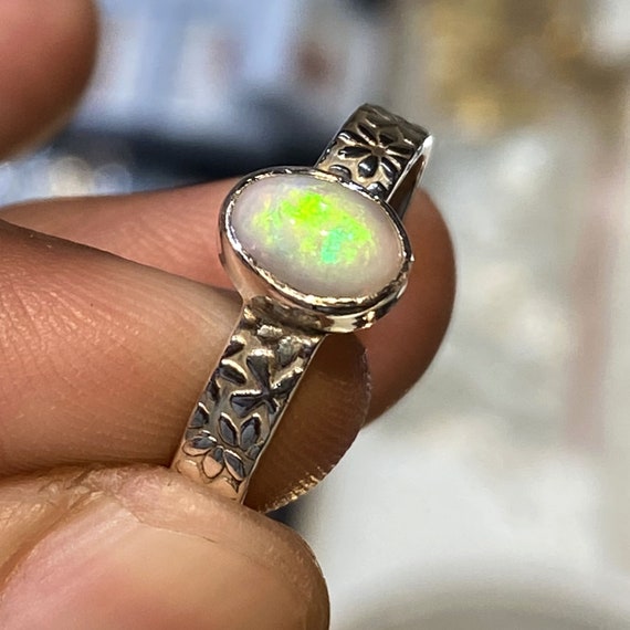 Australian Opal Ring, October Birthstone Ring - Shraddha Shree Gems
