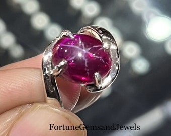 Red Star Ruby Stone Ring 925 Solid Sterling Silver Ring Gemstone Size (12x10 mm) Handmade Ring Father day Ring