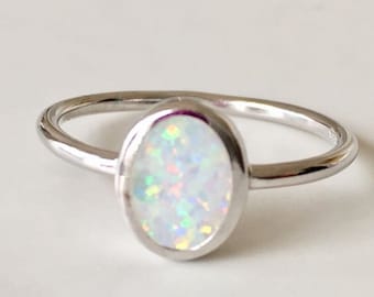 White Fire Opal Gemstone Ring 925 Solid Sterling Silver Ring Hand Made Ring Superb Fire Opal Stone Size 8x6 mm Gift Christmas Sale Rings