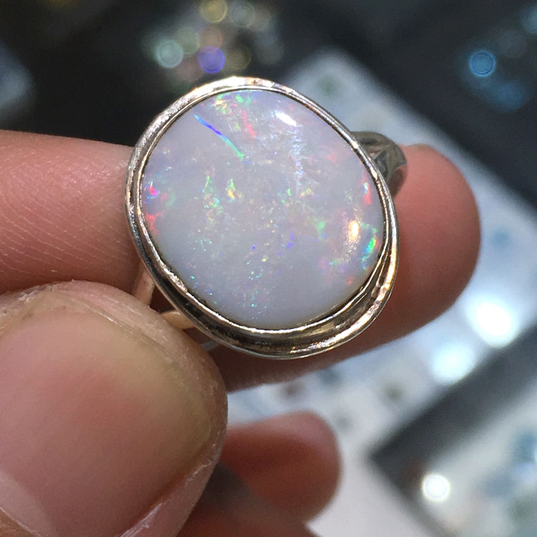 Natural Australian Opal Multi Fire Stone Ring 925 Solid Etsy
