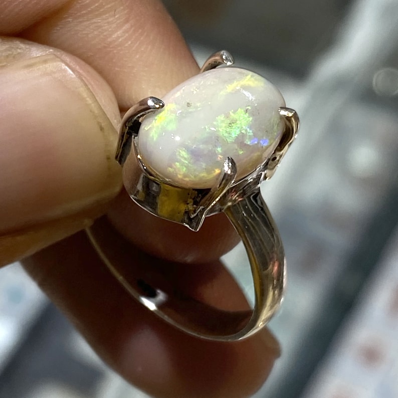 Amazing Natural Australian Opal Ring Multi Fire Stone 925 Solid Sterling Silver Ring Jewelry Handmade Opal Stone Size 13x9 mm Gift for Rings