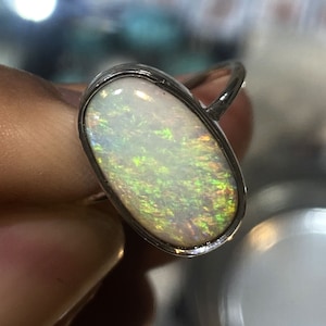 Natural Australian Opal Green Fire Ring Stone 925 Solid Sterling Silver Ring Handmade Opal Stone Size 15x9 mm Gift Memorial day Sale Rings