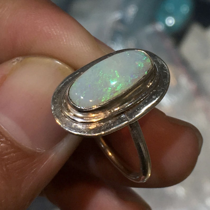 Beautiful Natural Australian Green Fire Opal Stone Ring 925 Solid Sterling Silver Ring Handmade Opal Stone Size 15x7 mm Birthstone for Rings