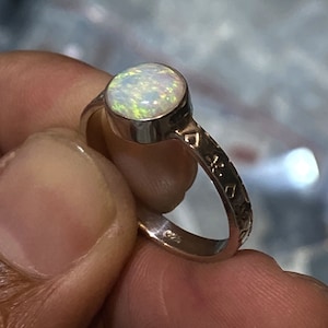 Natural Solid Australian Opal Ring ,925 Solid Sterling Silver Ring, Handmade ,Opal Stone Size 8x8 mm ,Valentine Gift Ring ,Dainty Opal Ring
