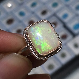 Natural Australian Opal Green Fire Stone Ring 925 Solid Sterling Silver Ring Handmade Opal Stone Size 12x10 mm Gift St Patrick day Sale Ring