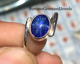 Blauer Stern Saphir Edelstein Ring 925 Massiv Sterling Silber Ring Handgemachte Stein Größe 9x7 mm Farbe Blau Wunderbarer Stern Saphir Edelstein Ring