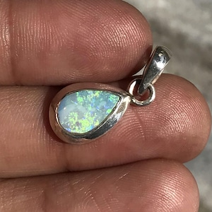Natural Australian Opal Pendant, Pear Shape Sterling Silver (12x8 mm)