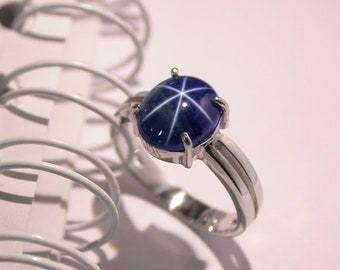 Blauer Sternsaphir-Edelstein-Ring, 925er-Sterlingsilber-Ring, handgefertigt, wunderschöner blauer Saphir-Stein, Größe 10 x 8 mm, Geschenk, Muttertagsringe