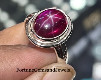Handmade Red Star Ruby Ring: 925 Sterling Silver Ring Gemstone Size (12x10 mm) Gift