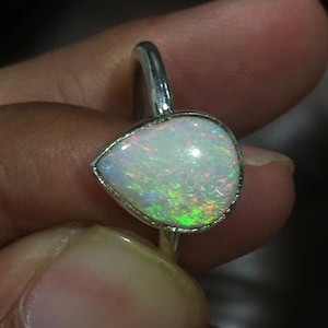 Best Grade 100% Natural Solid Australian Opal Multi Fire 925 Solid Sterling Silver Ring Handmade Opal Stone Size 12x9 mm Best Gift Ring